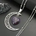 Collier de sorcellerie en acier inoxydable pour femme croissant de lune cristal violet bijoux de