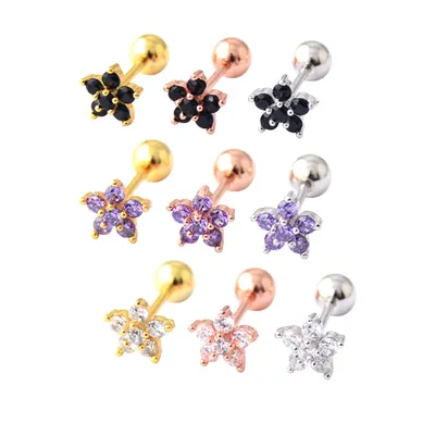 Barre de piercing en cristal de gemme florale pour femmes et filles boucle d'oreille supérieure