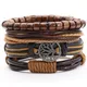 Bracelets multicouches en cuir marron pour hommes et femmes breloque arbre perles en bois punk