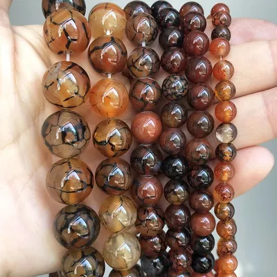 Perles rondes en agate de Dragon pierre naturelle taille au choix de 4 à 12mm pour la fabrication