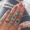 Ensemble d'anneaux d'Li-pour femmes bijoux Boho fleur Anel matiques Midi fête vintage punk