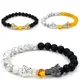 Bracelet de perles en pierre de lave noire naturelle et blanche pour hommes et femmes bijoux en