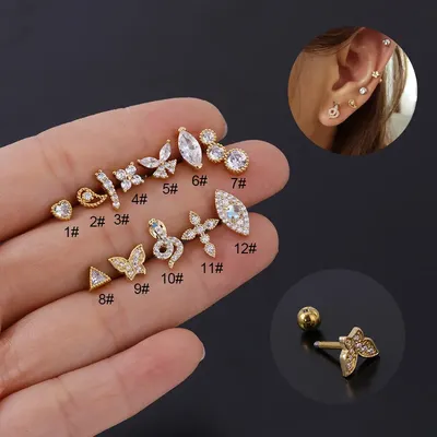 Boucles d'oreilles en acier inoxydable bijoux de Piercing croix papillon Tragus Cartilage 1