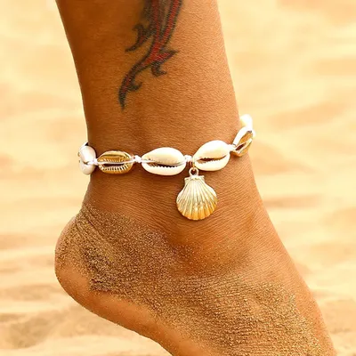 EN-Bracelets de cheville en ULde conque bohème pour femme bijoux de pied coquille naturelle été