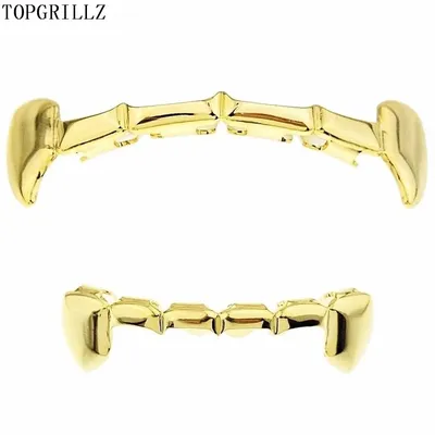 TOicalRILLZ-Ensemble de crocs de vampire demi-dents plaquées or grillz fins dessus en or et