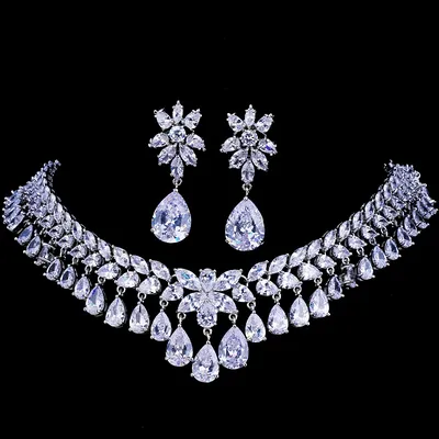 Emmaya – ensemble de bijoux de mariée en zircone cubique collier de luxe goutte d'eau cristal