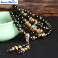 JoursNeige Bracelets en pierre d'obsidienne naturelle Jin 6mm 108 perles avec pierre d'oeil de tigre