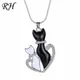 Collier en métal émaillé pour Couple chat noir et blanc pendentif en forme de cœur pour amoureux