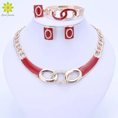 5 couleurs ensembles de bijoux collier anneau Bracelet boucles d'oreilles de mariage couleur or pour