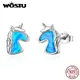 WOSTU – boucles d'oreilles licorne bleue en argent Sterling 925 véritable opale pour femmes