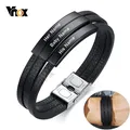 Vnox-Bracelets ronds en cuir noir multicouches pour hommes personnalisés graver le nom cadeaux