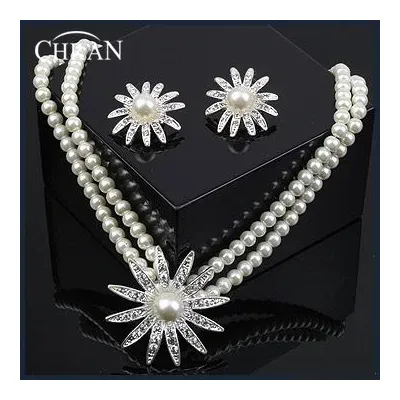 CHRAN-Ensembles de bijoux de mariage en cristal plaqué rhodium pour femmes costume de marque perle
