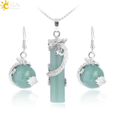 CSAlbany-Ensemble de bijoux 2017 naturels perles rondes en cristal pendentif goutte collier