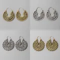 HuaTang-Boucles d'oreilles pendantes de fleurs de mandala vintage pour femmes or argent document