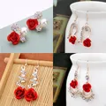 Boucles d'Oreilles Vintage en Rose Rouge et Or Rose pour Femme Bijoux de Mariage en Clip Strass