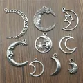 10 pcs / lot charmes lune Antique couleur argent lune charmes pendentifs pour Bracelets lune et