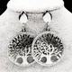 Boucles d'oreilles arbre de vie en acier inoxydable et cristal pour femme grand bijou en argent