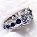 Huitan – bagues de mariage pour femmes bleu/blanc rond CZ design de roman bague de fête cadeau