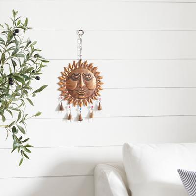 Brown Metal Sun Windchime with Beads
