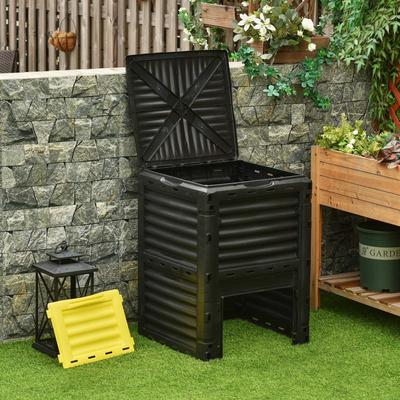 Outsunny Composting Tumblers Garden Compost Bin Large Outdoor Compost Container 80 Gallon, Yellow - 23.75'' x 23.75'' x 32''