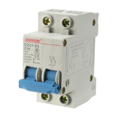 2Poles 16A 400V Low-voltage Miniature Circuit Breaker Din Rail Mount DZ47-63 C16 - White,Blue