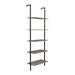 5-Shelf Wood Ladder Bookcase with Metal Frame