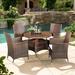 Suncrown Outdoor 5-piece Wicker Round Patio Dining Table and Chairs with Cushions and Umbrella Hole