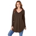 Plus Size Women's V-Neck Thermal Tunic by Roaman's in Chocolate (Size 42/44) Long Sleeve Shirt