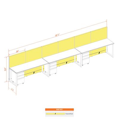 Open Plan Workstations 53H 3pack Inline Powered