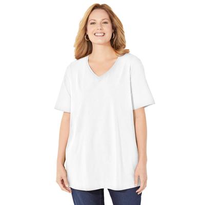 Plus Size Women's Suprema® Short Sleeve V-Neck Tee by Catherines in White (Size 0X)