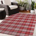 Black/Gray 96 x 0.08 in Area Rug - Gracie Oaks Avonta Plaid Charcoal/Gray/Red Indoor/Outdoor Area Rug Polyester | 96 W x 0.08 D in | Wayfair