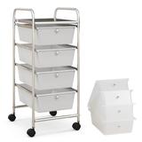 Costway 4-Drawer Cart Storage Bin Organizer Rolling with Plastic Drawers-White