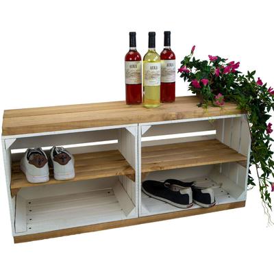 Sitzbank Schuhregal weiss mit Naturplanken Ablegaregal Holzbank Schuhschrank Gartenbank - Weiss Image