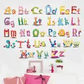 Autocollants Muraux de la Jungle Sauvage 26 Lettres de l'Alphabet Animaux pour Chambre d'Enfant