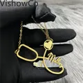 VishowCo – collier avec nom personnalisé en acier inoxydable pendentif stéthoscope en or plaque