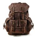 WUDON Men Travel Backpack, Genuine Leather-Waxed Canvas Shoulder Hiking Rucksack, Coffee Backpack, L, Drawstring
