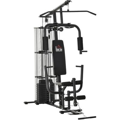 HOMCOM Gym Kraftstation Fitnessstation Multigym Fitnesscenter Fitnessgerät inkl. Gewichten Latzug