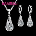 Ensemble de bijoux en argent regardé 925 CZ pour femme goutte d'eau chaude collier pendentif