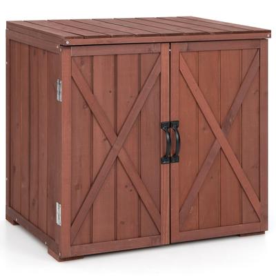 Gymax Storage Cabinet with Double Doors Solid Fir Wood Tool Shed - See Details