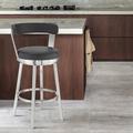 Orren Ellis Annaliisa Swivel Counter or Bar Height Bar Stool w/ Arms & Footrest in Metal & Faux Leather Metal in Gray/Black | Wayfair