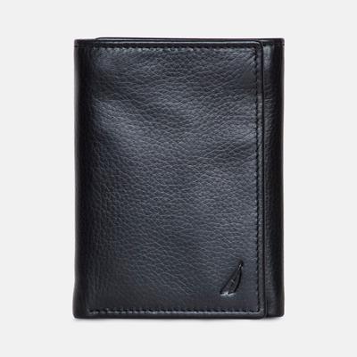 Nautica Men's Leather Trifold Passcase Wallet True Black, OS