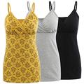 COLOMI Nursing Tank Tops Built in Bra for Breastfeeding Maternity Camisole (Black+Grey+Yellow/3Pack, S, s)