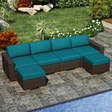 Wade Logan® Buckholtz Sectional Collection All - Weather Wicker/Metal in Brown | 35 H x 119 W x 34.75 D in | Outdoor Furniture | Wayfair