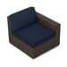Wade Logan® Buckholtz Right Arm Section Teak Patio Chair w/ Sunbrella Cushions, Wicker in Blue/Black | 32 H x 32.75 W x 34.75 D in | Wayfair