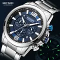 MEGIR – montre de luxe pour hommes Top marque acier inoxydable étanche lumineuse sport