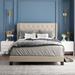 Queen Beige Linen Fabric Platform Bed with Classic Headboard,Beige