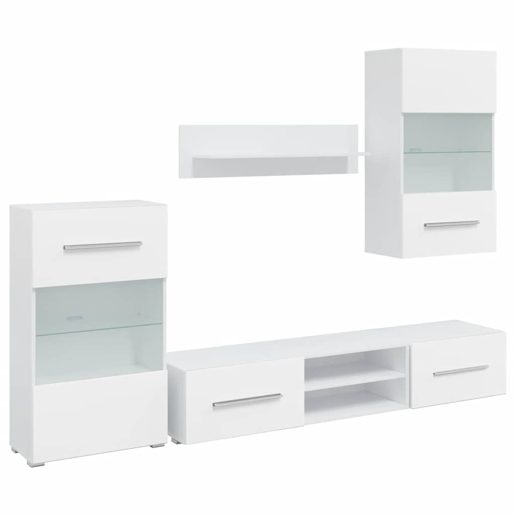 vidaXL Fünfteilige Wohnwand TV-Schrank mit LED-Beleuchtung Weiß Image