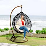 Hello Laura Outdoor Nesting Patio Swing Chair Wicker Plastic Lounge Chair