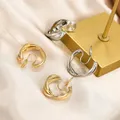 Boucles d'oreilles créoles à clip en forme de C entrelacées dorées vintage pour femmes indolore