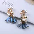 Boucles d'oreilles clip en pierre de cristal de perle simulée vintage bohème pour femmes uniques